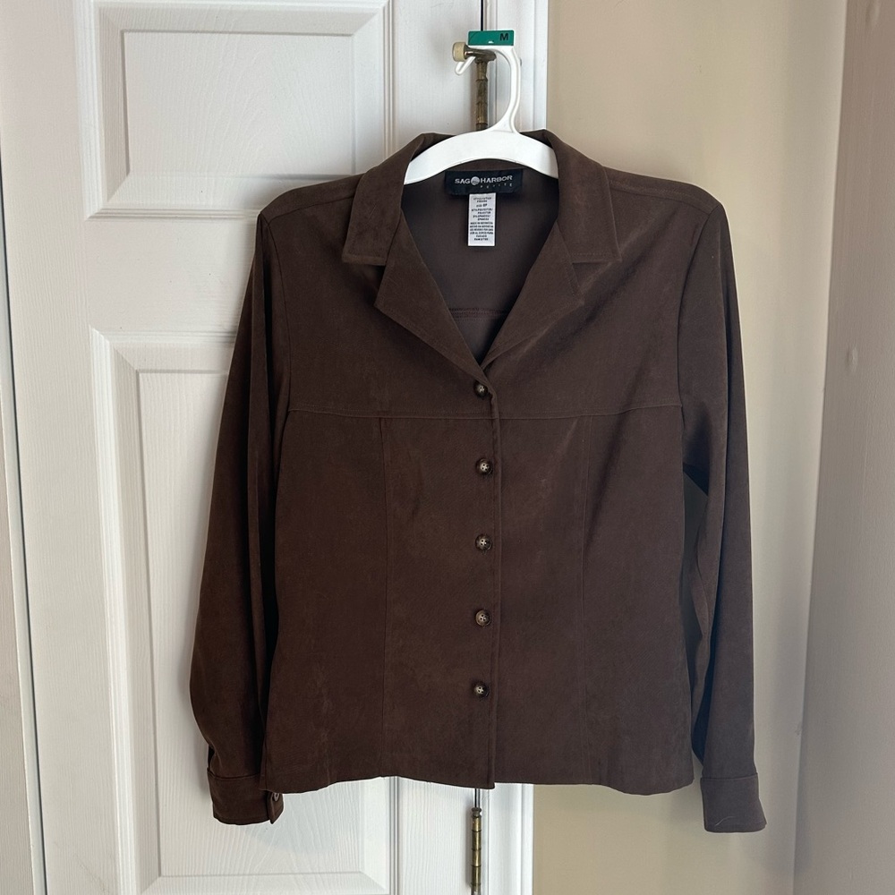 Sag Harbor Chocolate Brown Faux Suede Lightweight Shirt